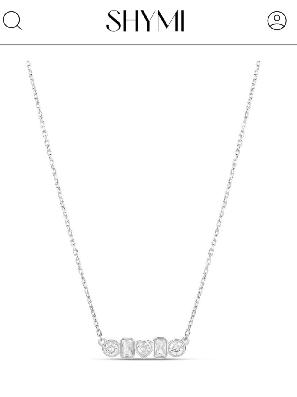 SHYMI Silver Bar Necklace with Heart and Clear Stones